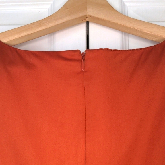 Burnt Orange Pleat Neck Dress with Pockets - Picture 5 of 7
